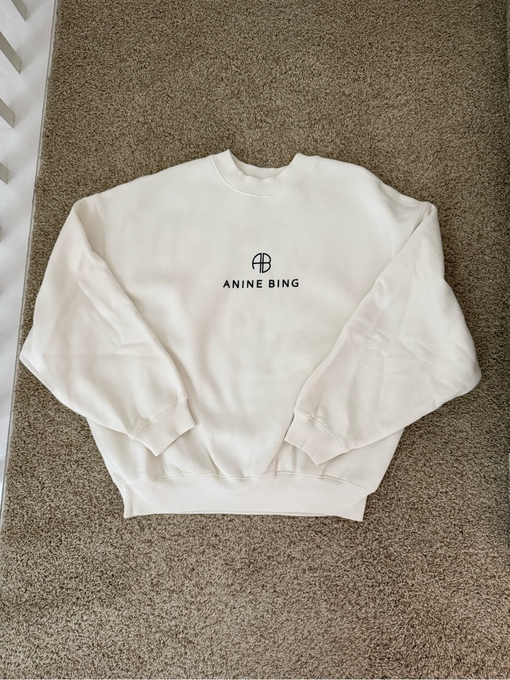 Anine Bing Jaci Sweatshirt Monogram Ivory Size M - Picture 2 of 5